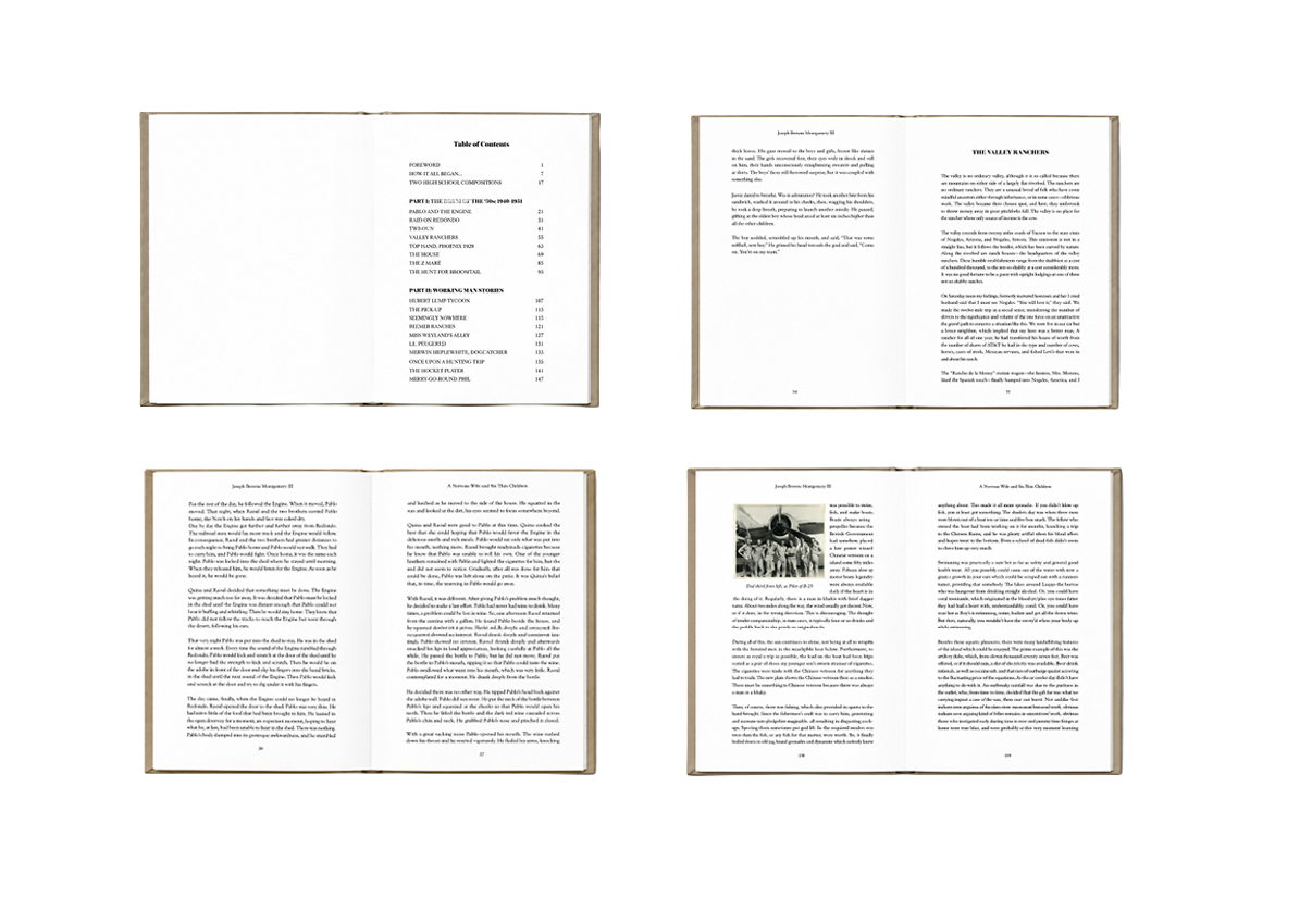Four book spreads shown in a grid
