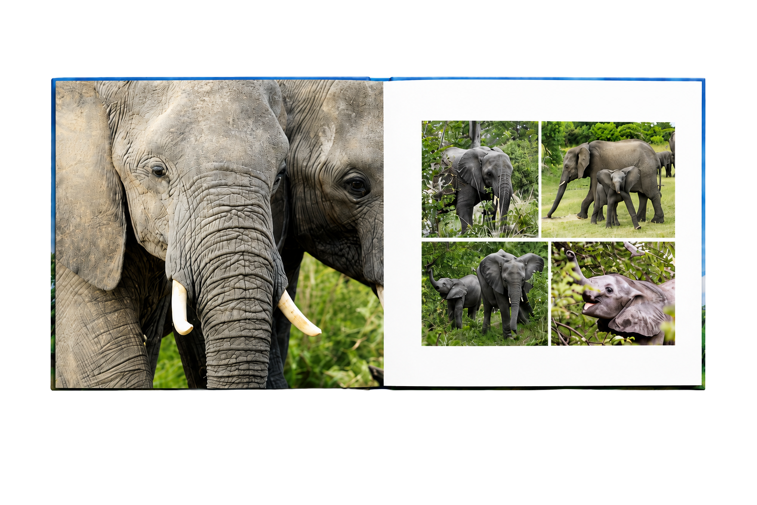 Open Botswana book spread with elephant photographs
