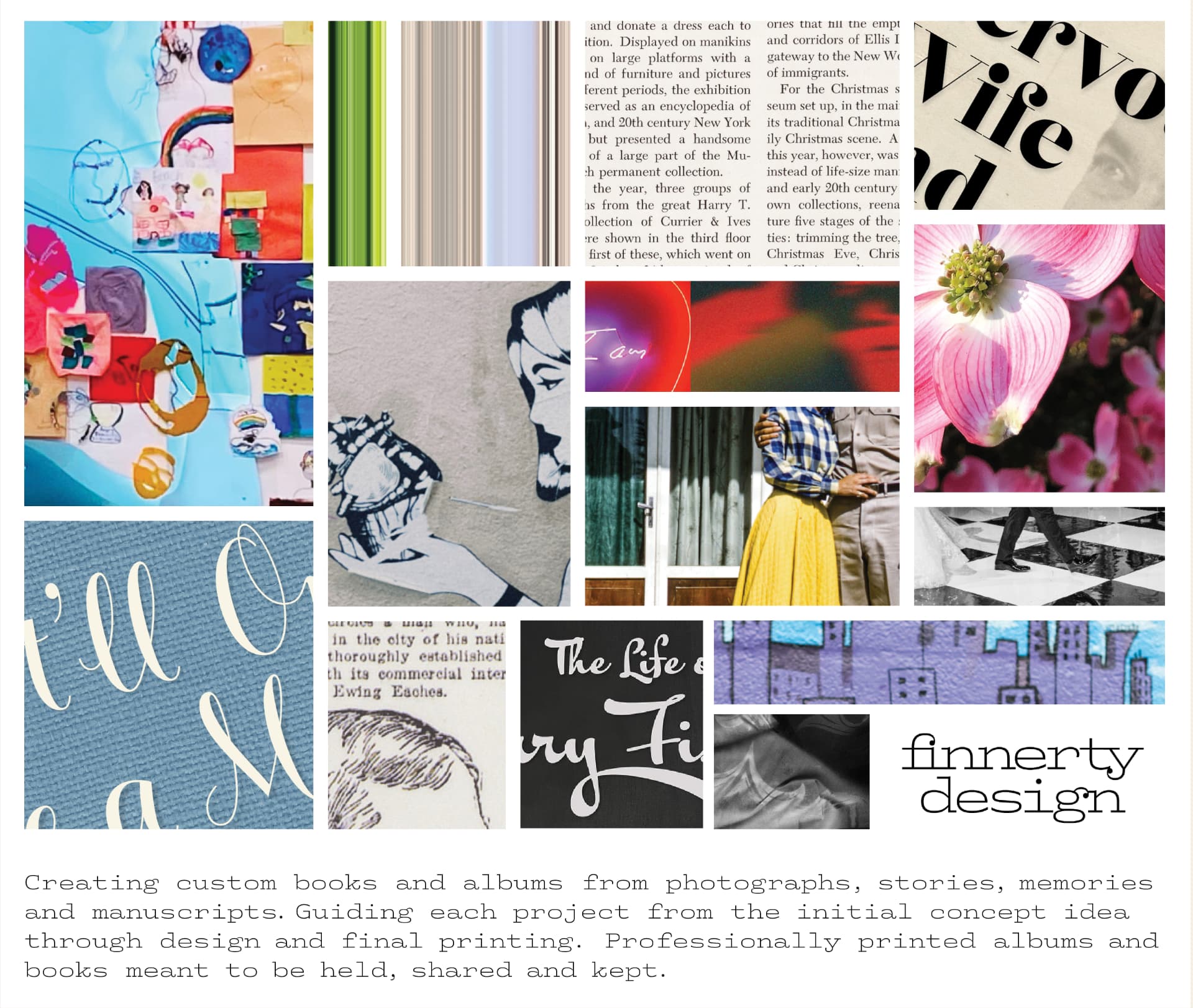 Collage of Finnerty Design book design work